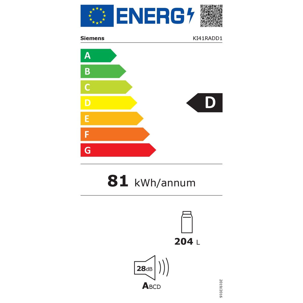 Réfrigérateur Siemens KI41RADD1 Blanc