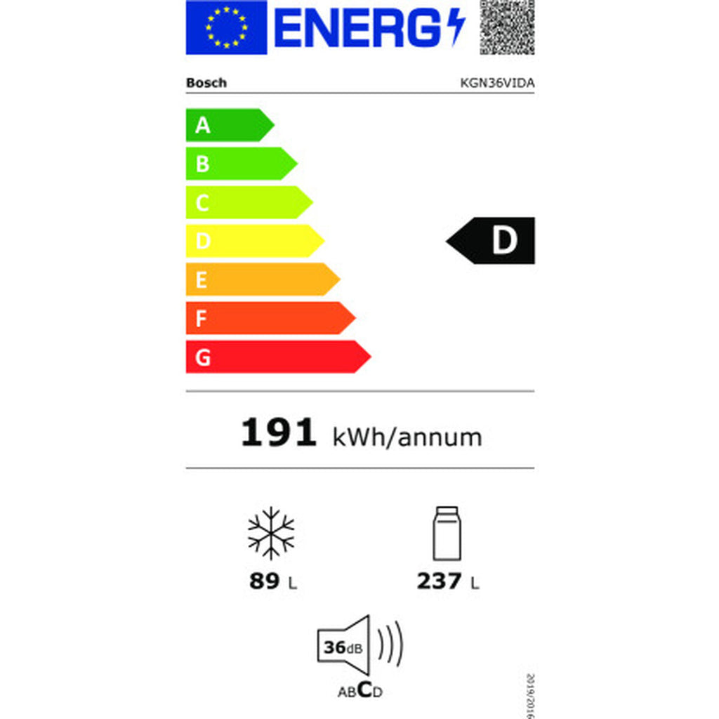 Réfrigérateur Combiné BOSCH KGN36VIDA   186 Acier 357 L