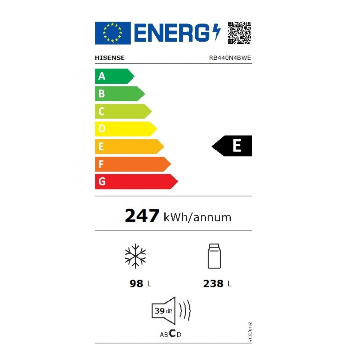 Réfrigérateur Combiné Hisense RB440N4BWE Blanc