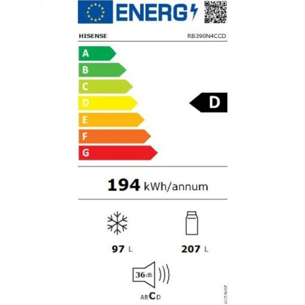 Réfrigérateur Combiné Hisense RB390N4CCD  Acier